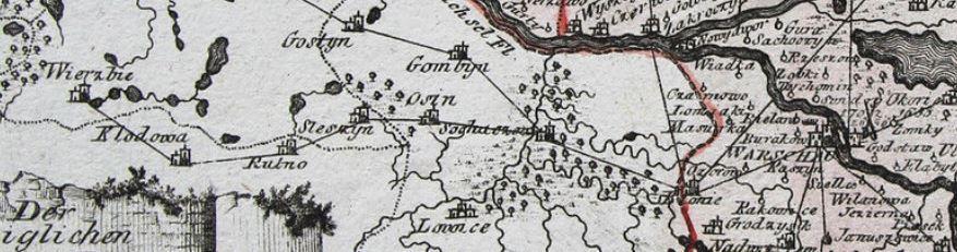 Straßenverbindung zwischen Kutno und Warschau (historische Karte von 1789)